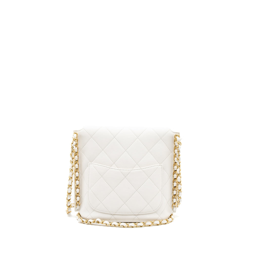 CHANEL CROSSBODY SQUARE FLAP BAG LAMBSKIN WHITE BRUSHED GHW