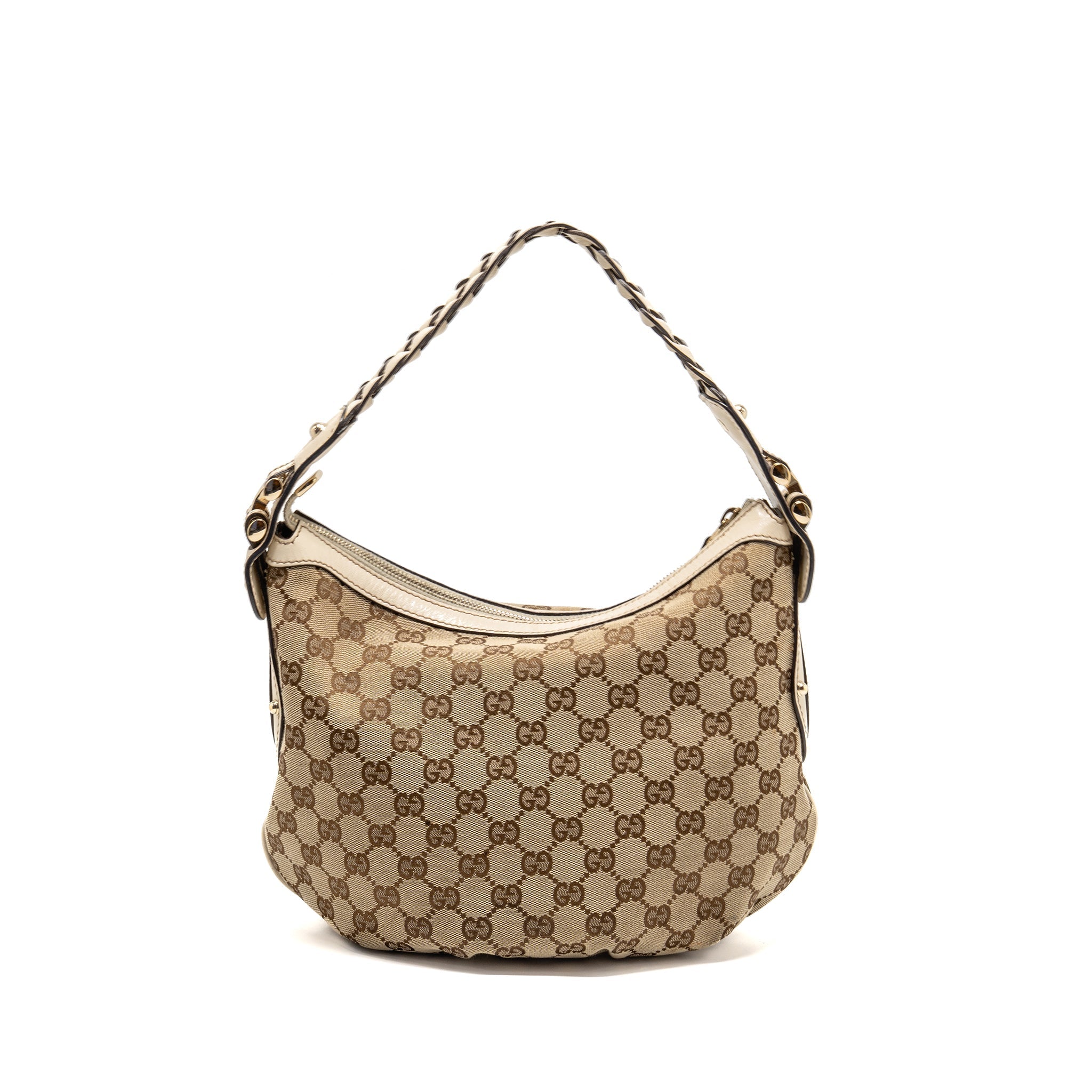 GUCCI PELHAM HOBO BAG GG CANVAS / LEATHER BEIGE/WHITE LGHW