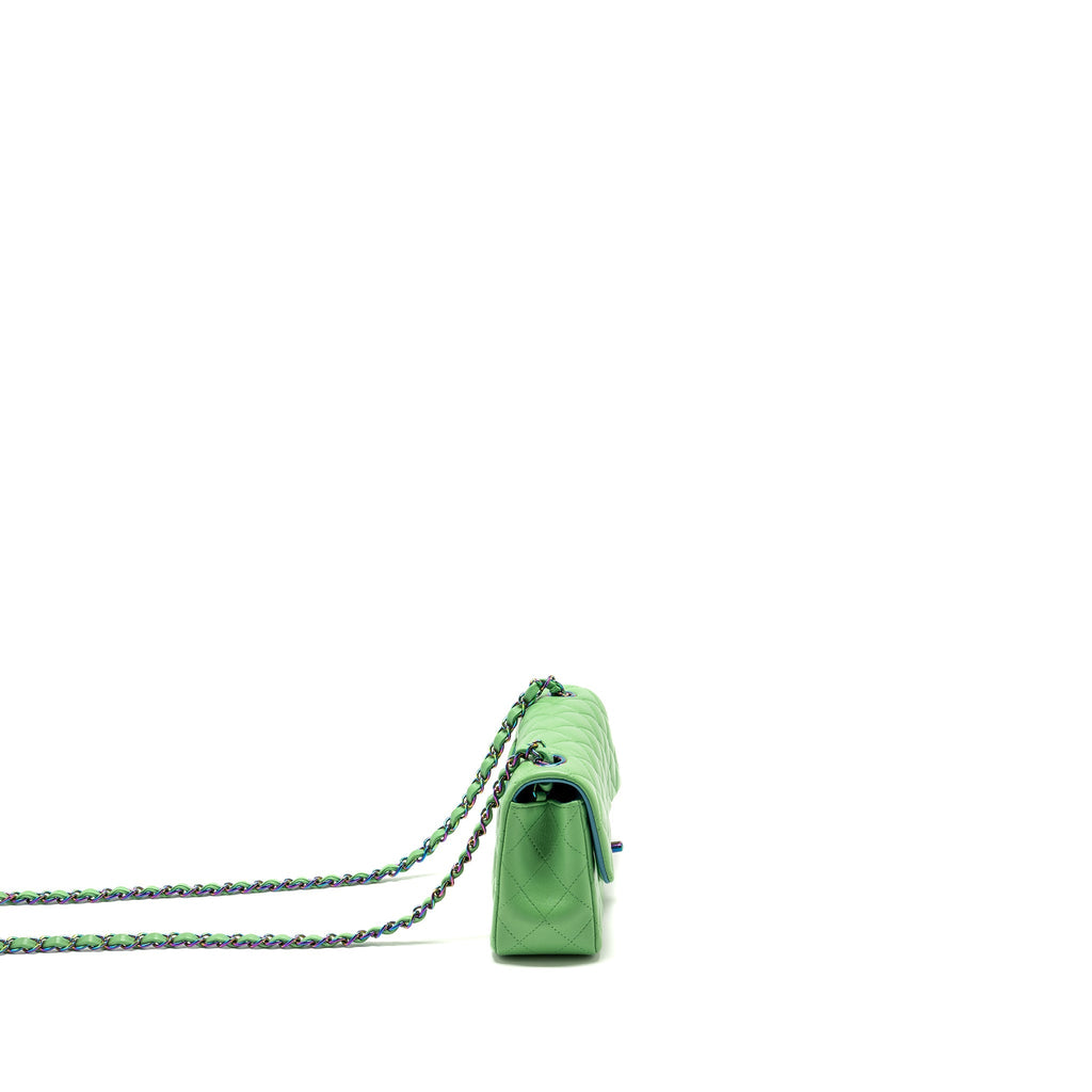 CHANEL MINI RECTANGULAR FLAP BAG LAMBSKIN GREEN IRIDESCENT HARDWARE