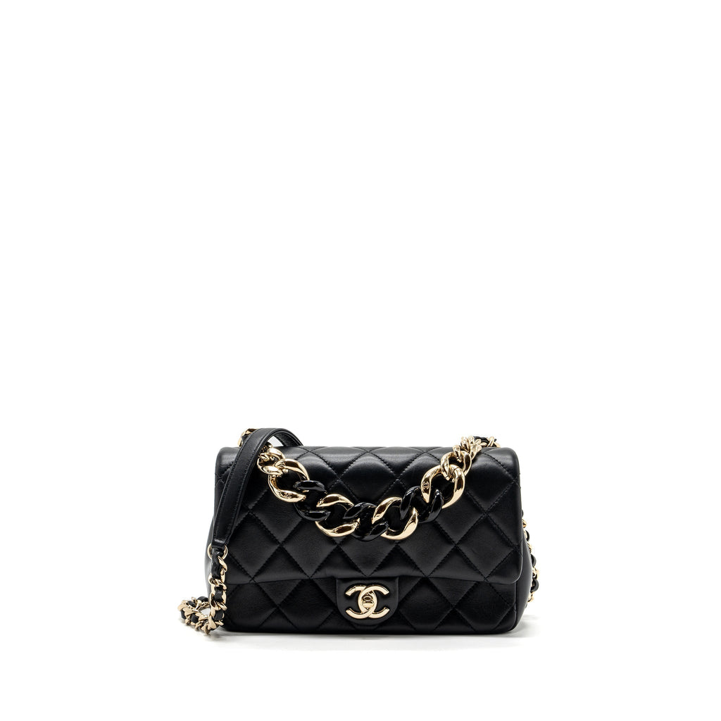 CHANEL GIANT CHAIN FLAP BAG LAMBSKIN BLACK MULTICOLOUR HARDWARE(MICROCHIP)