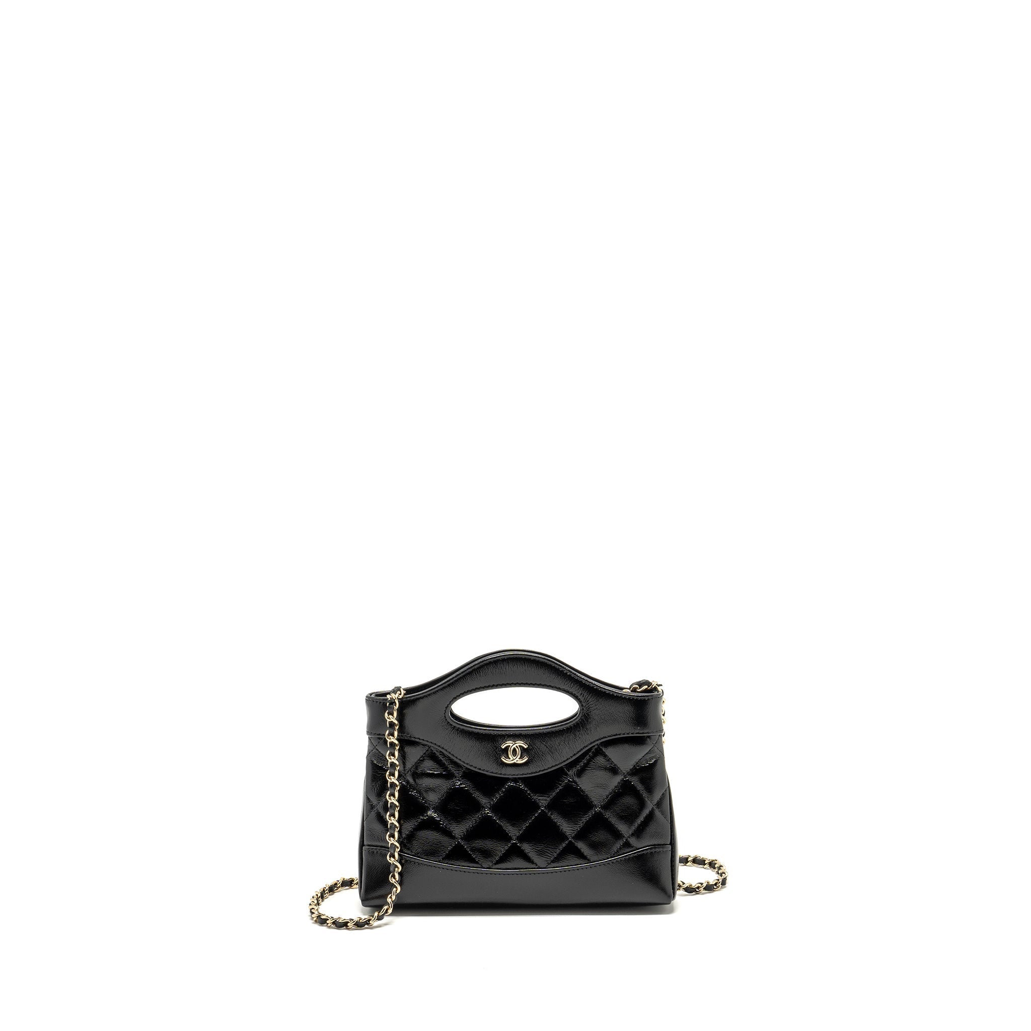 CHANEL 24S MINI 31 CLUTCH WITH CHAIN SHINY LAMBSKIN BLACK LGHW (MICROCHIP)