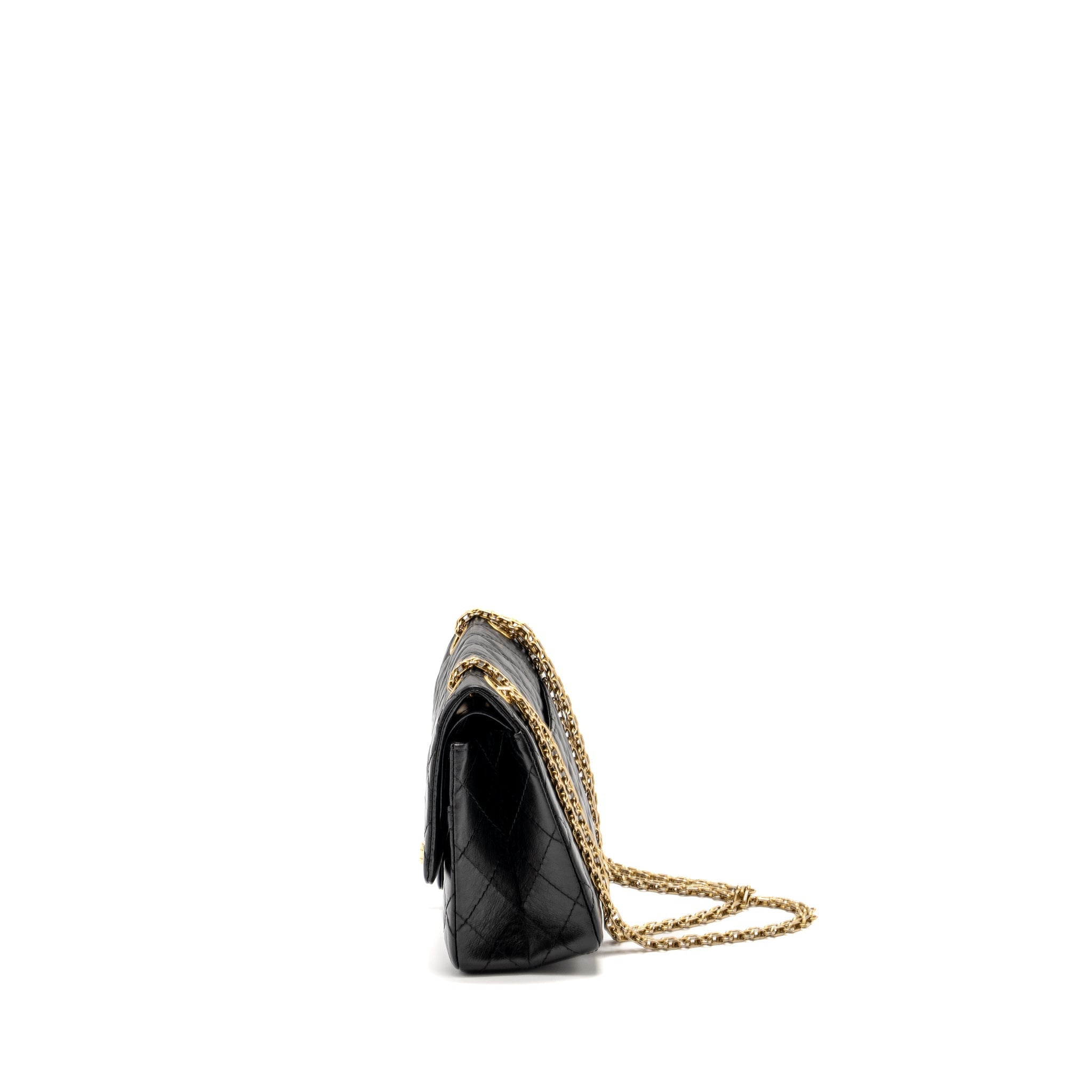 CHANEL SMALL 2.55 225 REISSUE FLAP BAG AGED CALFSKIN BLACK GHW