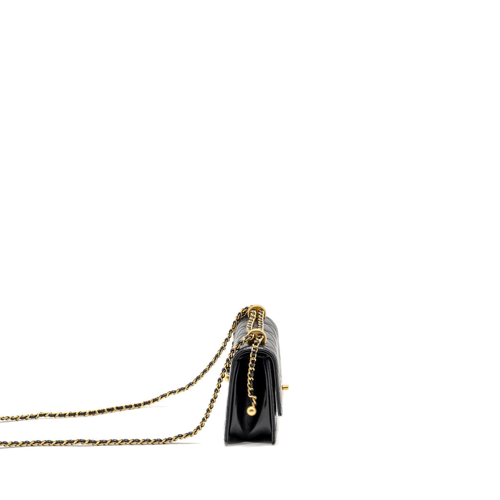 CHANEL GOLD CRUSH MINI FLAP BAG CALFSKIN BLACK GHW (MICROCHIP)