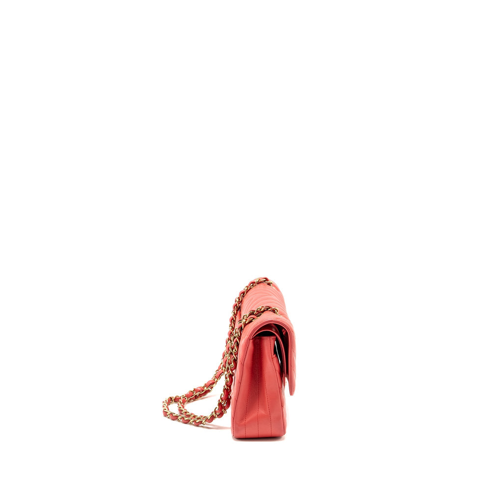 CHANEL MEDIUM CLASSIC DOUBLE FLAP BAG CHEVRON LAMBSKIN PINK LGHW