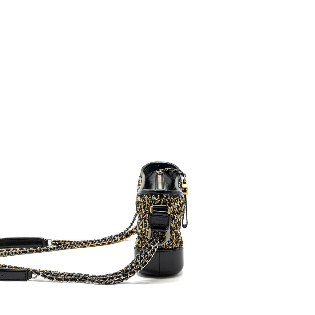 CHANEL SMALL GABRIELLE HOBO BAG LIMITED EDITION FABRIC/CALFSKIN BLACK / GOLD MULTICOLOUR HARDWARE