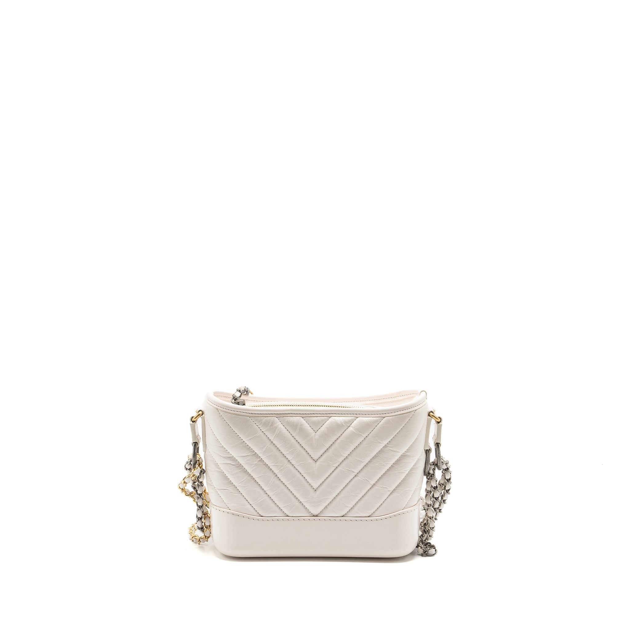 CHANEL SMALL CHEVRON GABRIELLE HOBO BAG CALFSKIN WHITE MULTICOLOUR HARDWARE