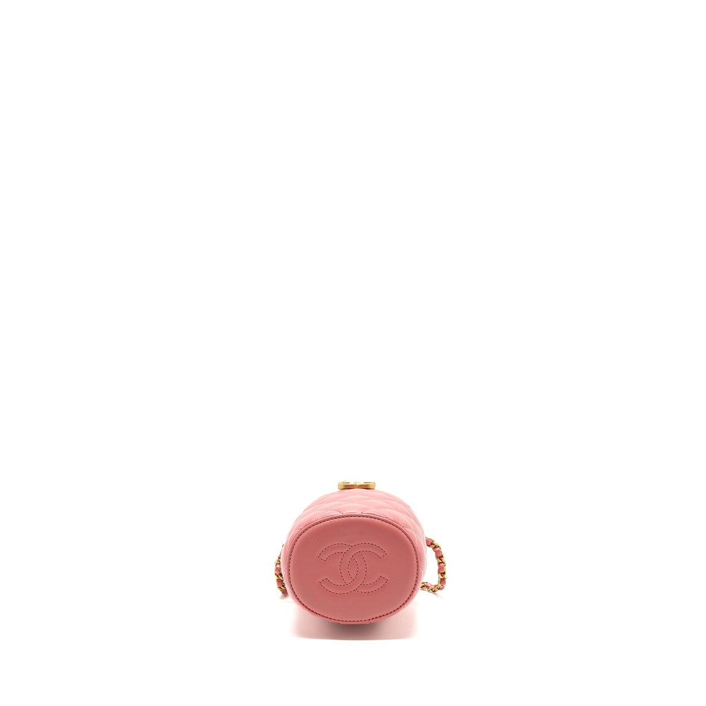 CHANEL ROUND VANITY CASE WITH CHAIN LAMBSKIN PINK GHW(MICROCHIP)