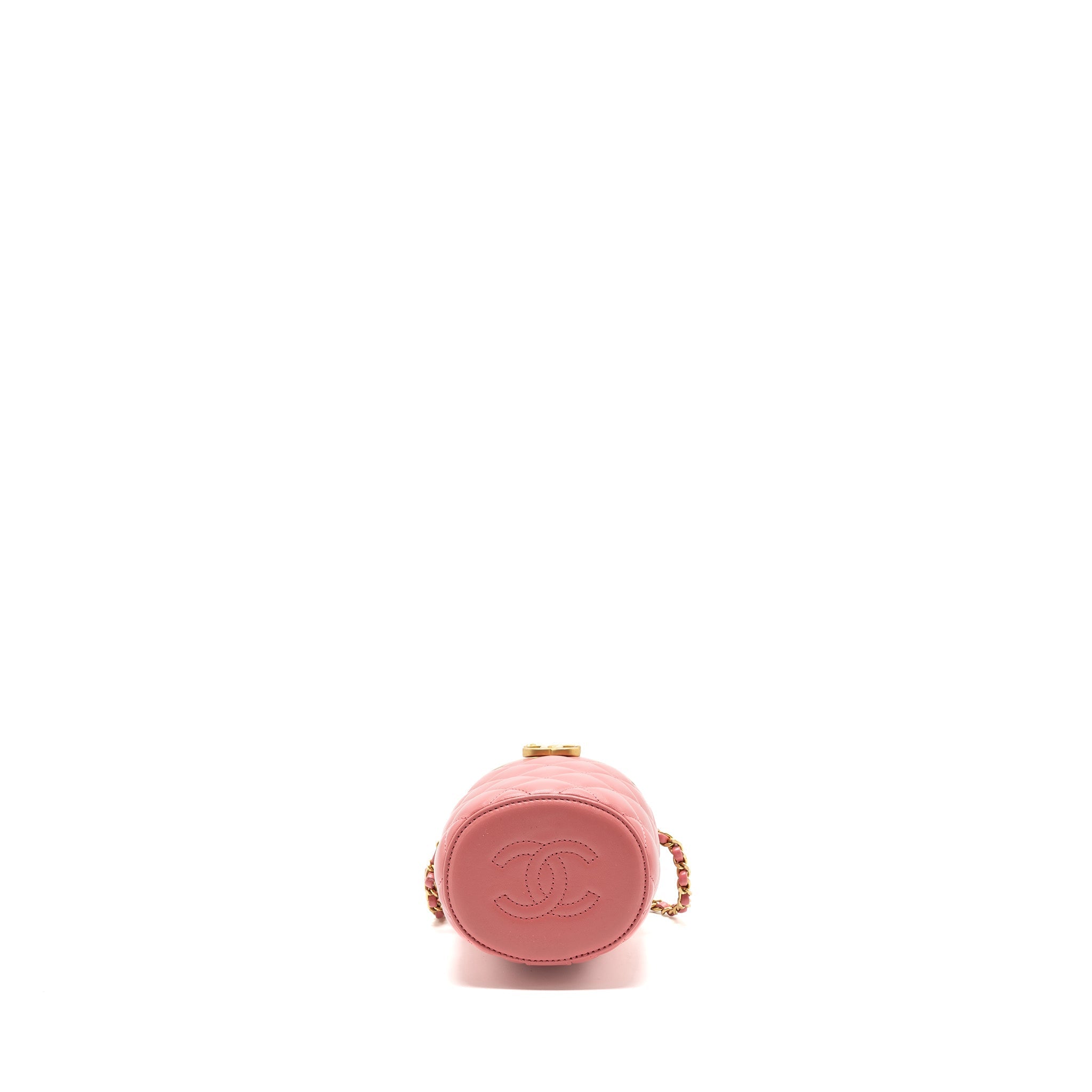 CHANEL ROUND VANITY CASE WITH CHAIN LAMBSKIN PINK GHW(MICROCHIP)