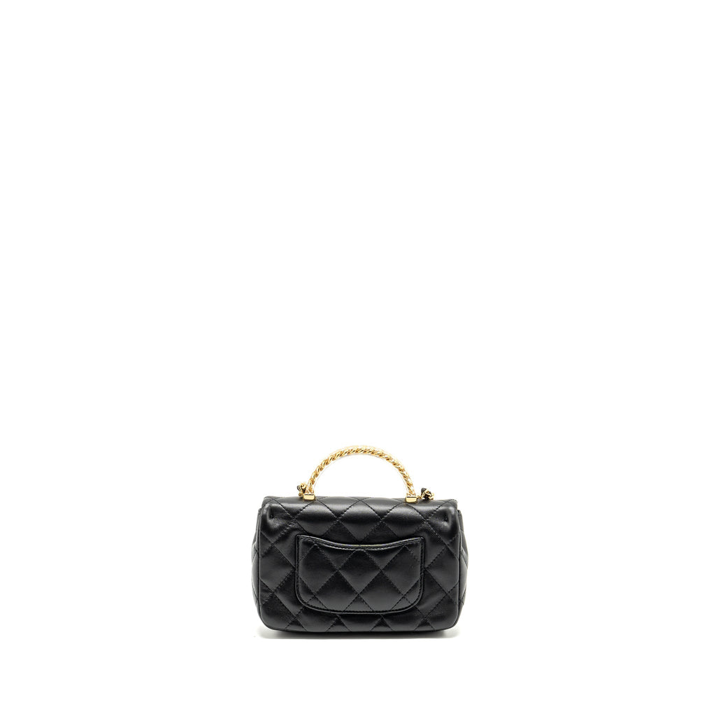 CHANEL 24S TOP HANDLE MINI FLAP BAG LAMBSKIN BLACK GHW (MICROCHIP)