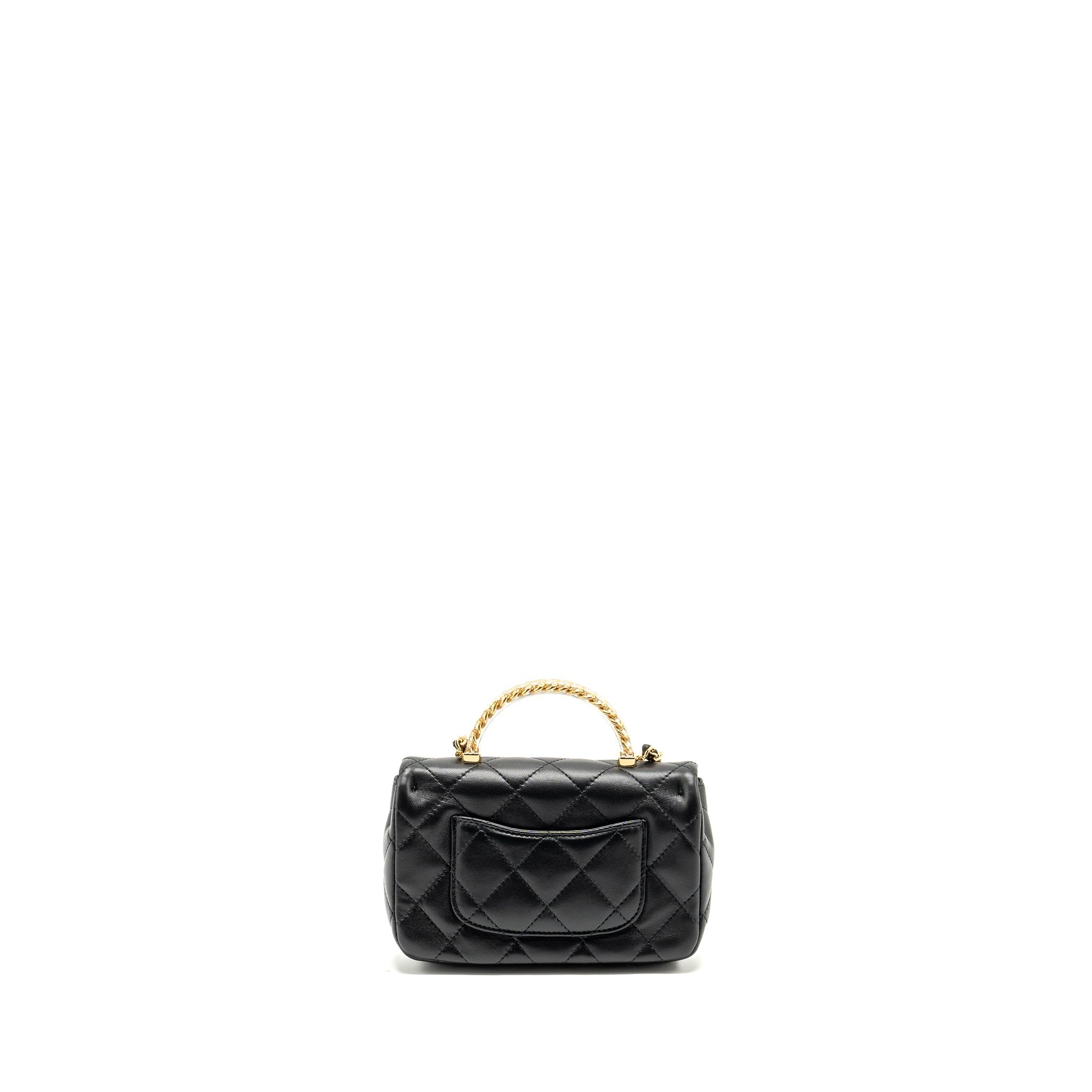 CHANEL 24S TOP HANDLE MINI FLAP BAG LAMBSKIN BLACK GHW (MICROCHIP)