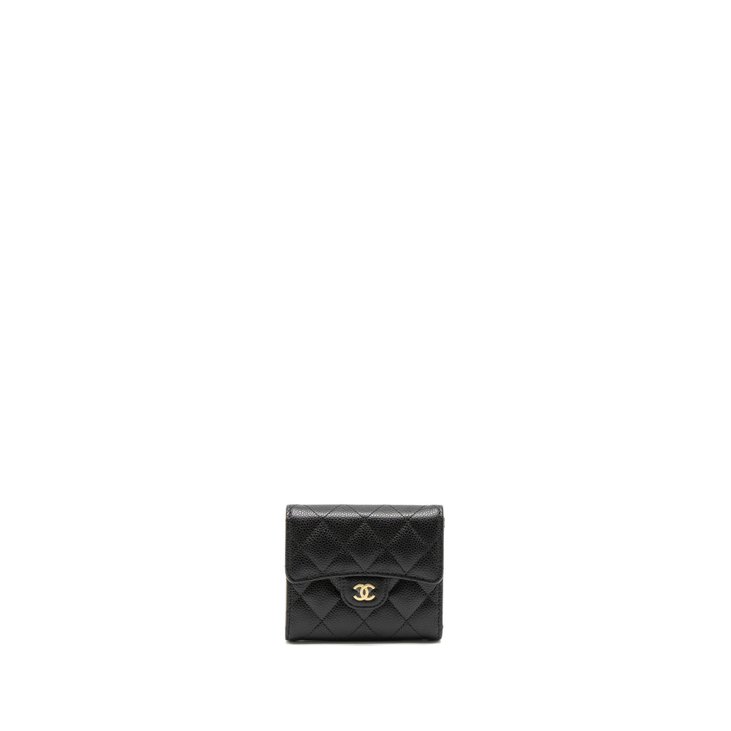 CHANEL CLASSIC COMPACT WALLET CAVIAR BLACK LGHW (MICROCHIP)