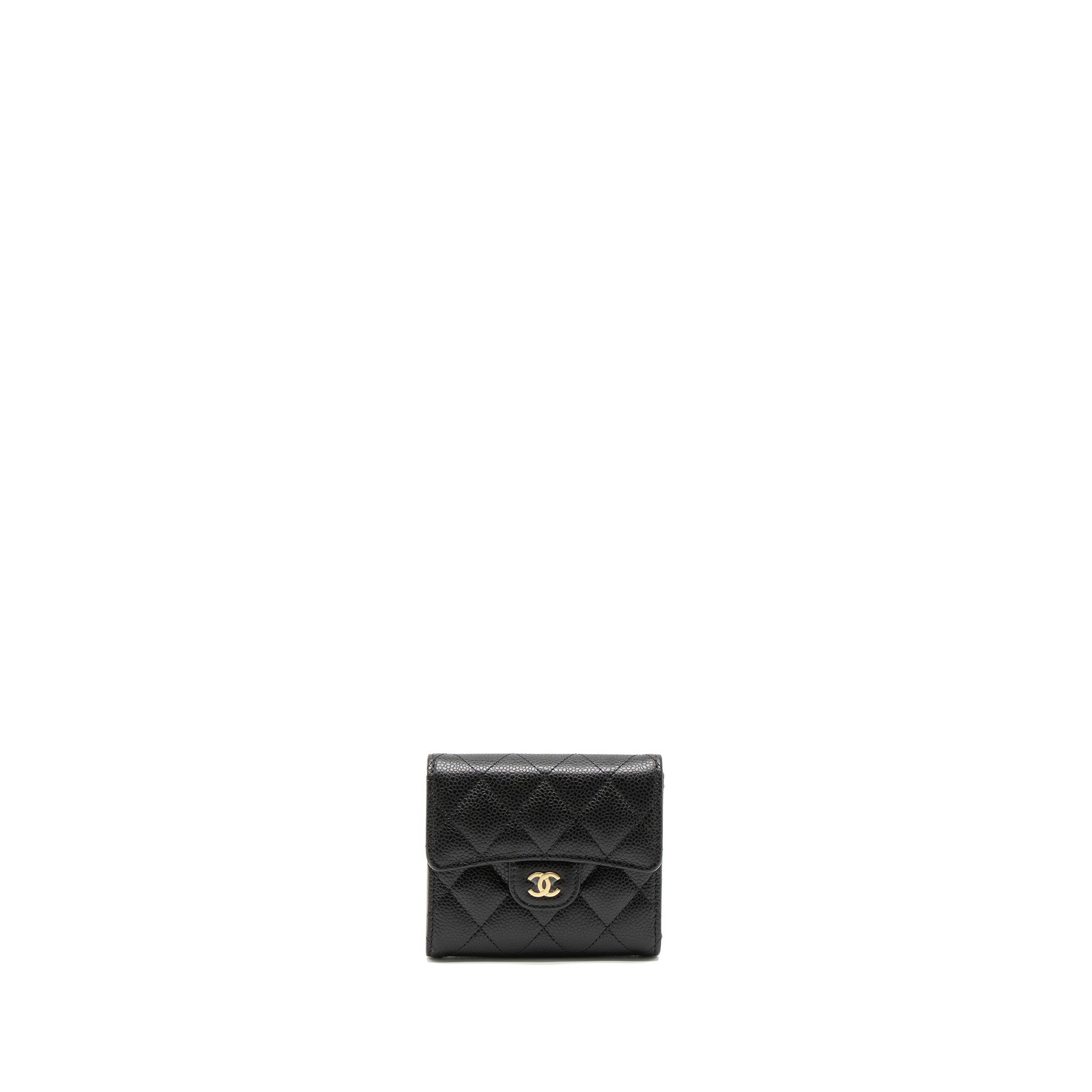 CHANEL CLASSIC COMPACT WALLET CAVIAR BLACK LGHW (MICROCHIP)