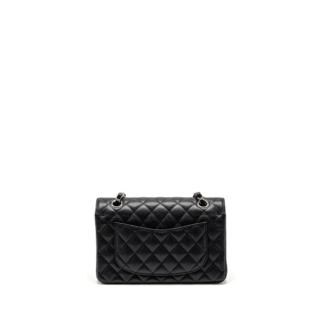 CHANEL SMALL CLASSIC DOUBLE FLAP BAG CAVIAR BLACK SHW (MICROCHIP)