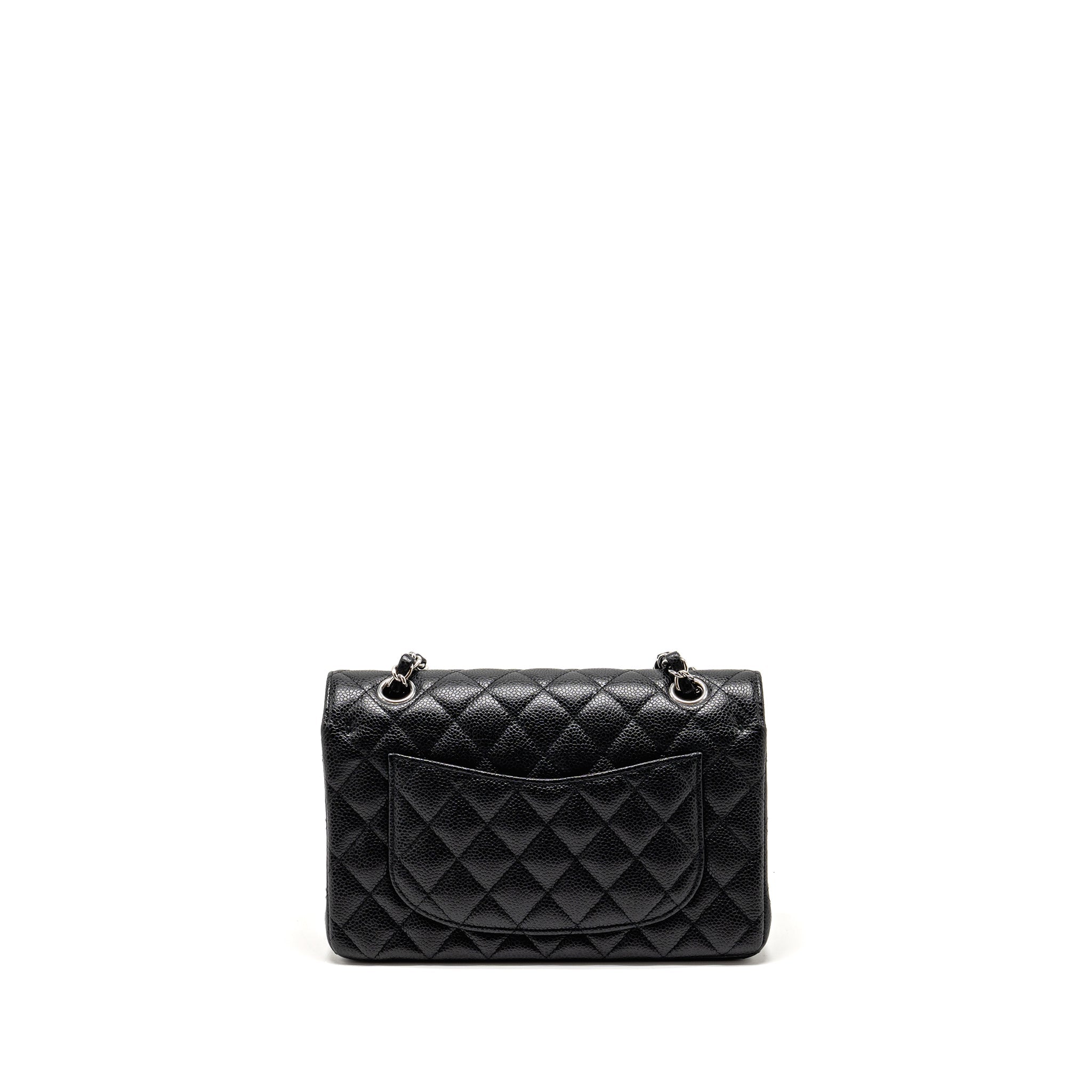 CHANEL SMALL CLASSIC DOUBLE FLAP BAG CAVIAR BLACK SHW (MICROCHIP)
