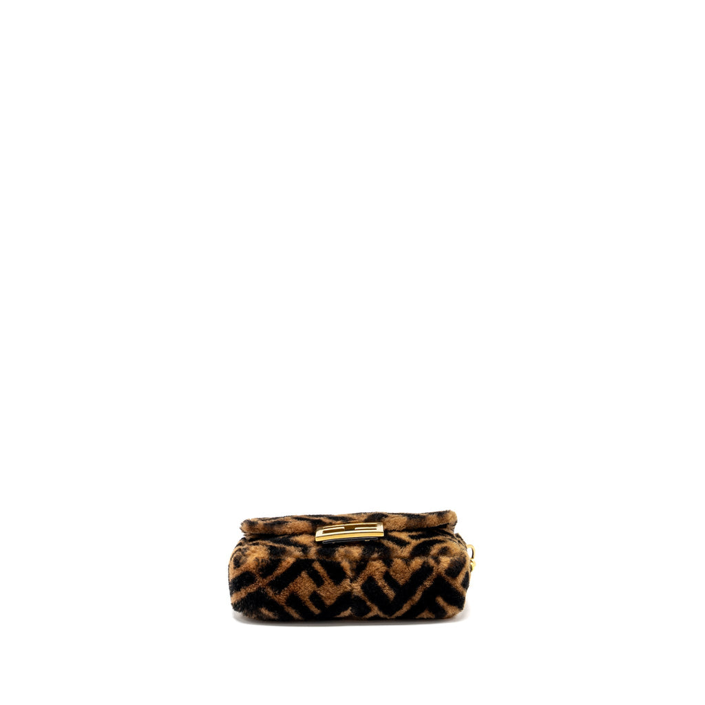 FENDI MINI BAGUETTE BAG LAMB FUR BLACK/BROWN GHW