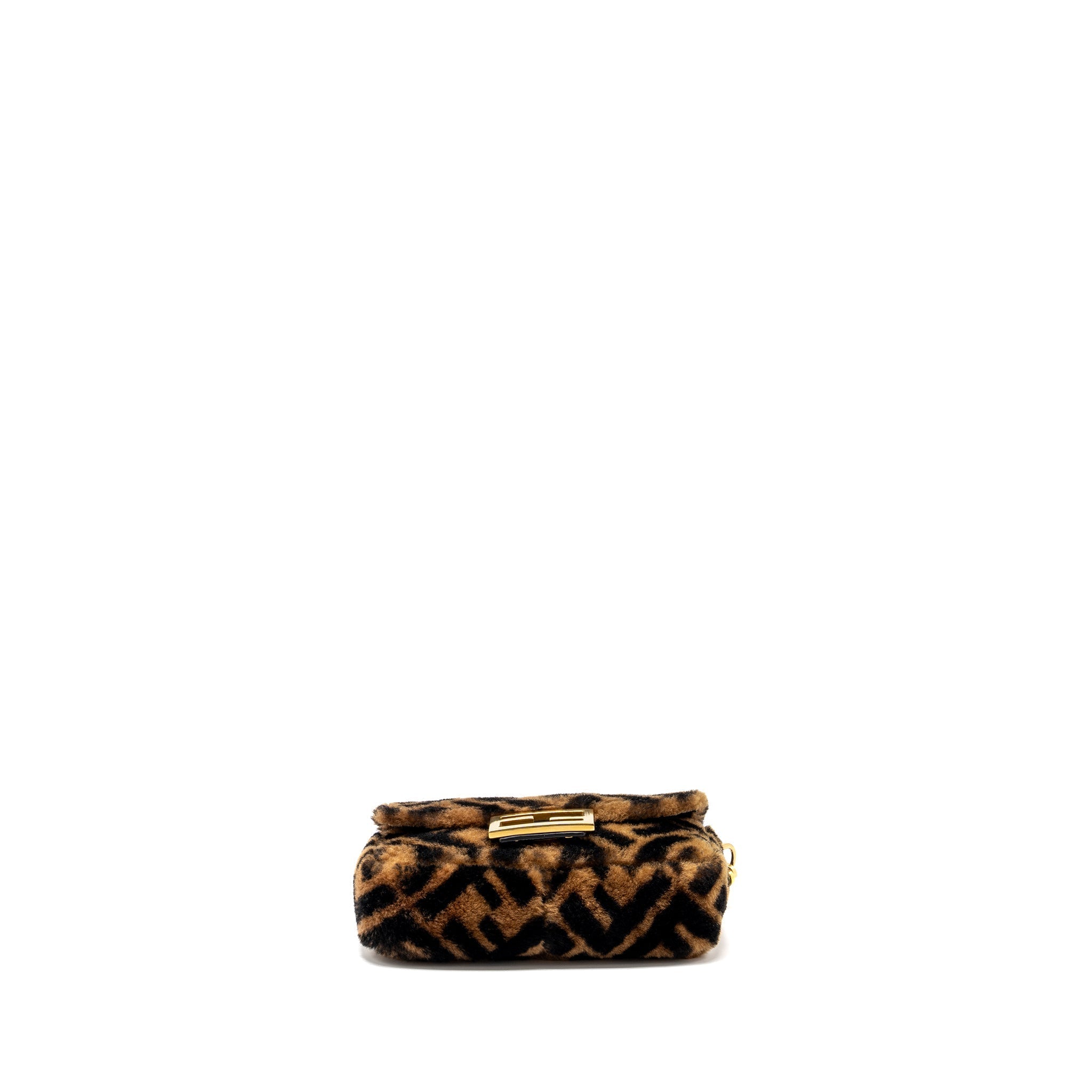 FENDI MINI BAGUETTE BAG LAMB FUR BLACK/BROWN GHW