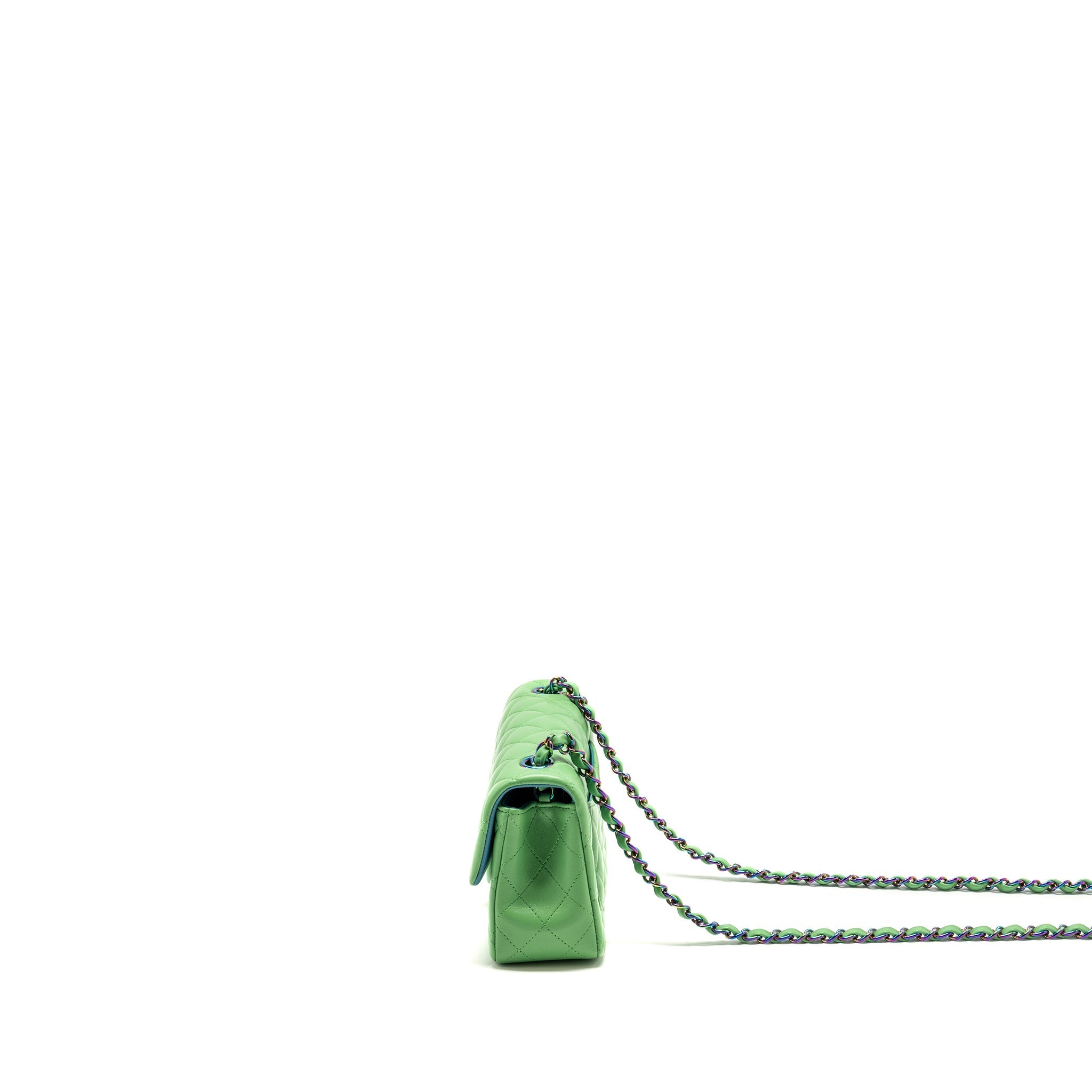 CHANEL MINI RECTANGULAR FLAP BAG LAMBSKIN GREEN IRIDESCENT HARDWARE