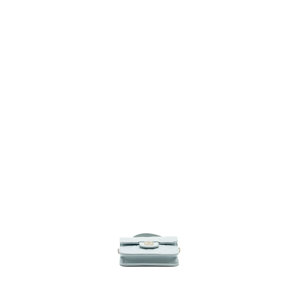 CHANEL TOP HANDLE MINI FLAP BAG WITH CHAIN LAMBSKIN LIGHT BLUE LGHW