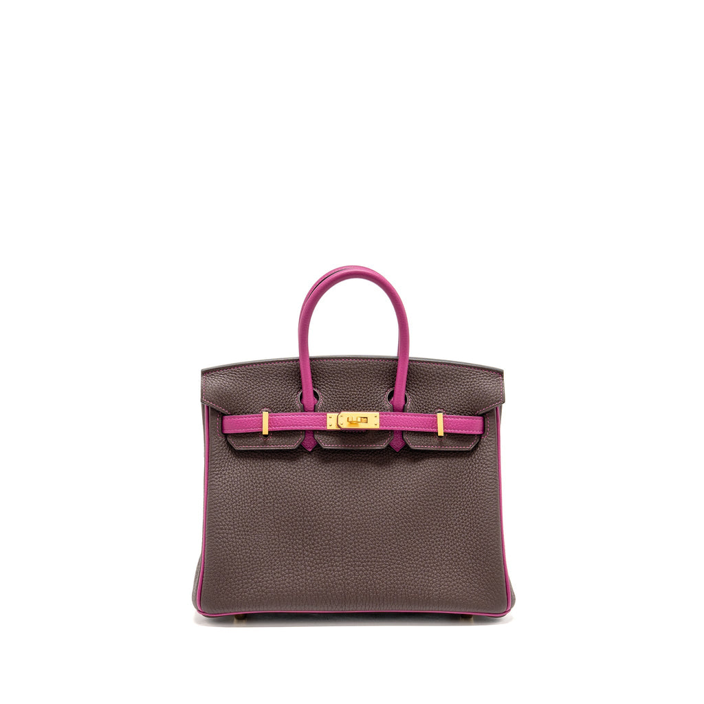 HERMES BIRKIN 25 TOGO CHOCOLATE / ROSE POURPRE BRUSHED GHW