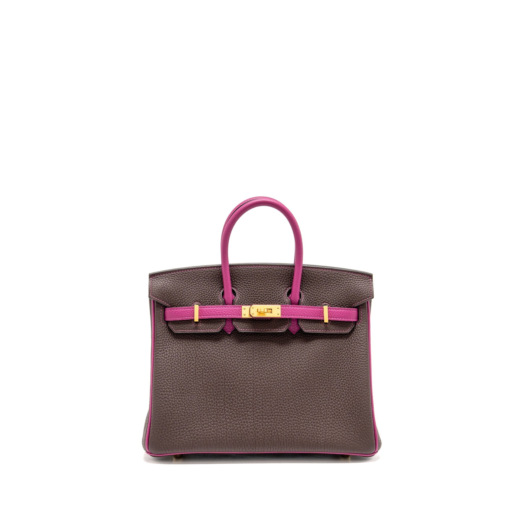 HERMES BIRKIN 25 TOGO CHOCOLATE / ROSE POURPRE BRUSHED GHW