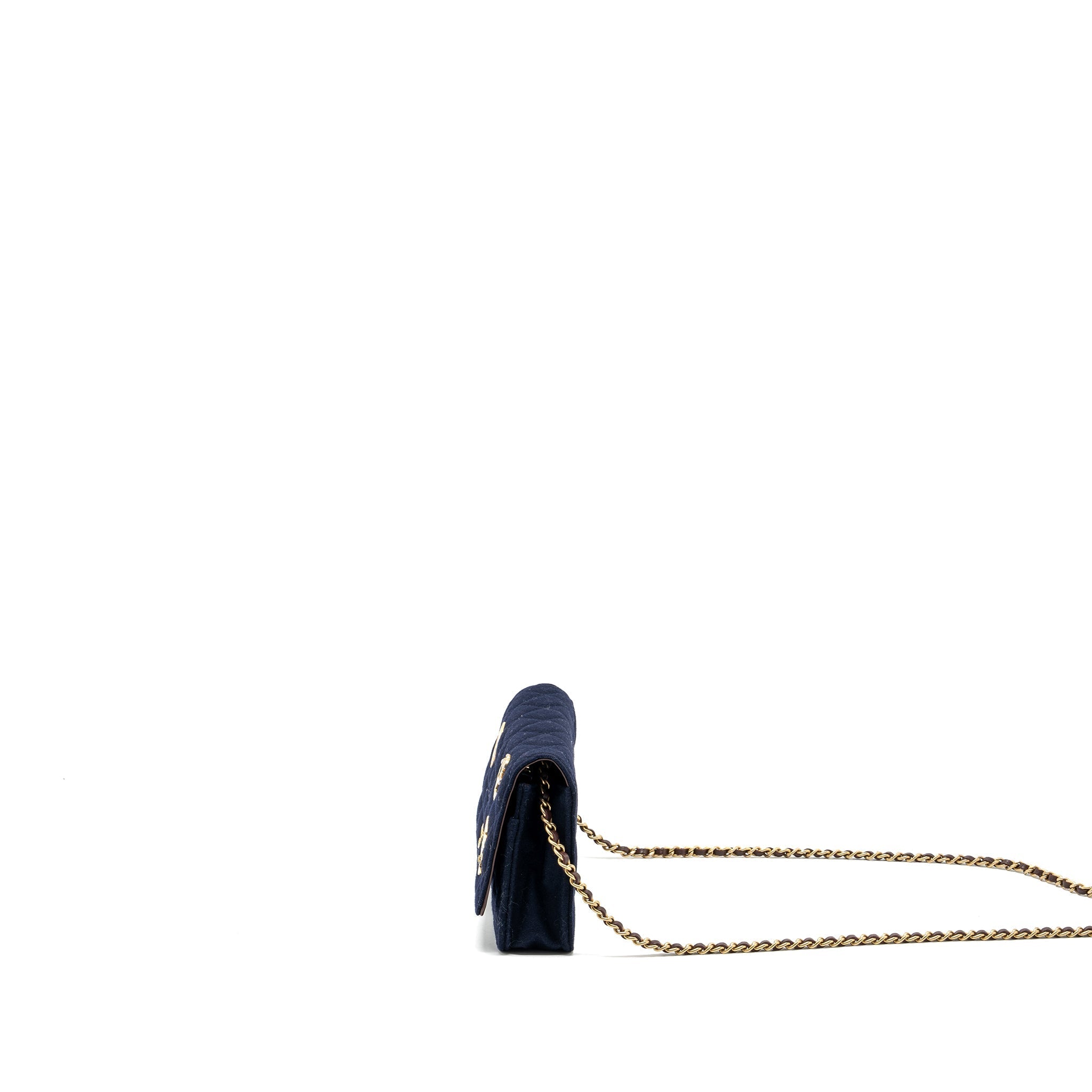 CHANEL 18A CHARMING NAVY WALLET ON CHAIN WOOL/CALFSKIN NAVY GHW
