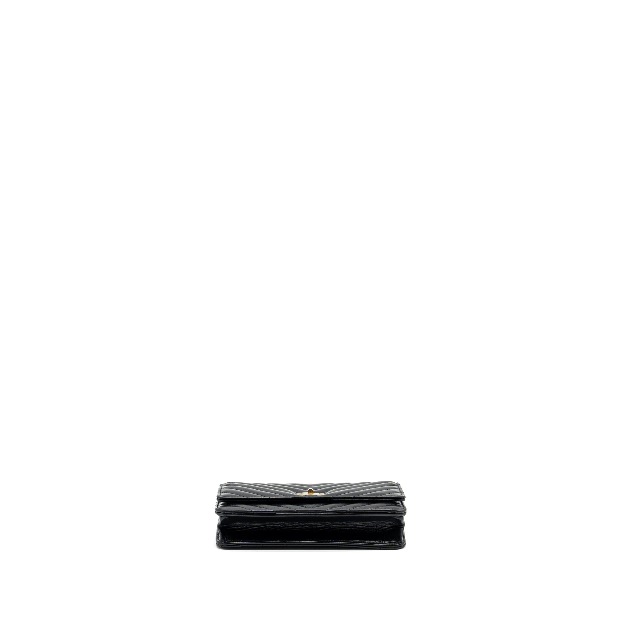 CHANEL CHEVRON 2.55 REISSUE WALLET ON CHAIN AGED CALFSKIN BLACK GHW (MICROCHIP)