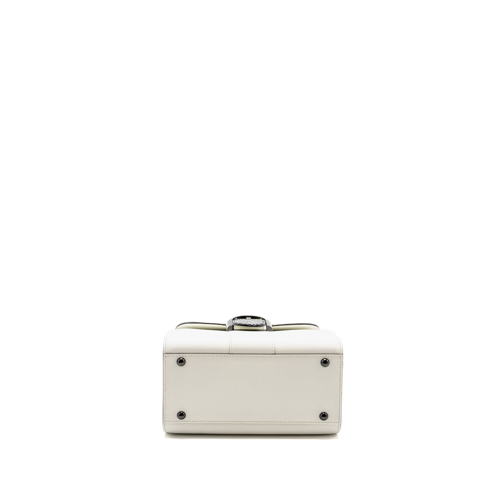 DELVAUX MINI BRILLIANT BAG CALFSKIN/GALUCHAT WHITE/BLACK WITH BLACK HARDWARE