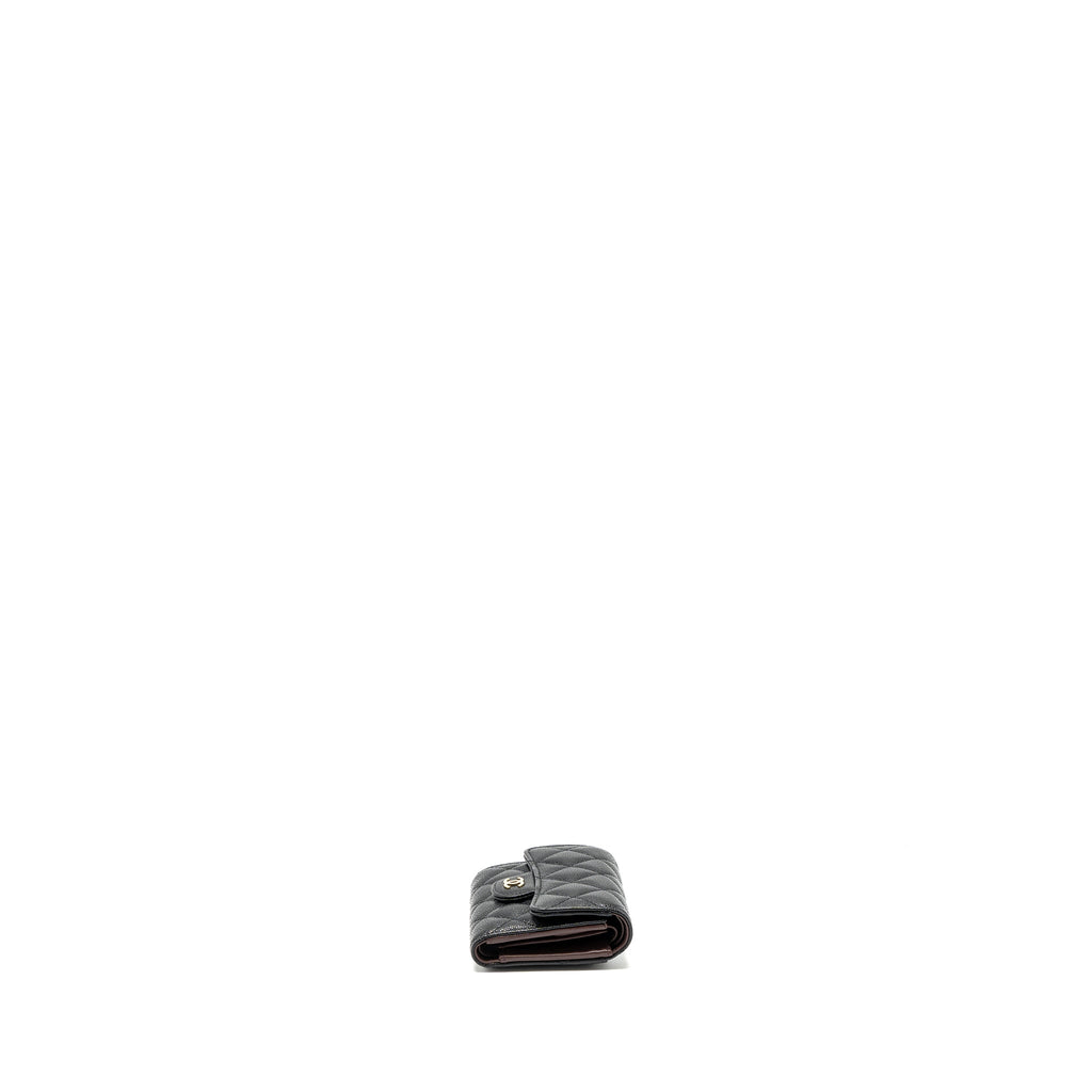 CHANEL CLASSIC COMPACT WALLET CAVIAR BLACK LGHW (MICROCHIP)