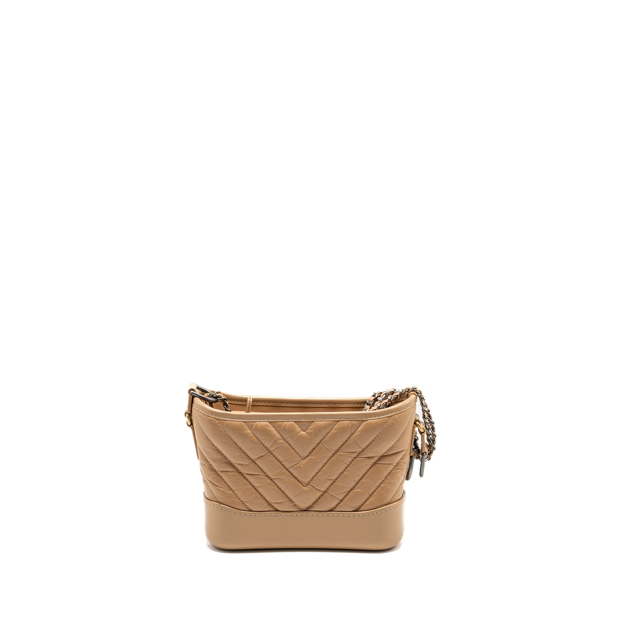 CHANEL SMALL CHEVRON GABRIELLE HOBO BAG CALFSKIN BEIGE MULTICOLOUR HARDWARE