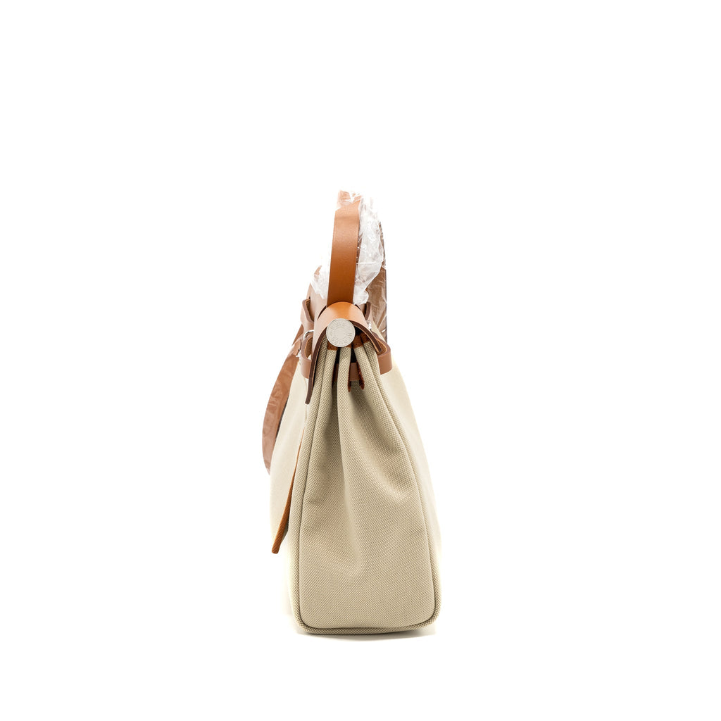 HERMES HERBAG 31 ZIP BAG TOILE MILITARIES/VACHE HUNTER BETON/FAUVE SHW
