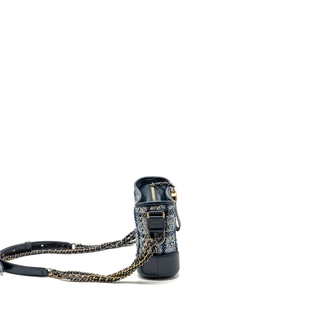 CHANEL SMALL GABRIELLE HOBO BAG TWEED NAVY/MULTICOLOUR WITH MULTICOLOUR HARDWARE