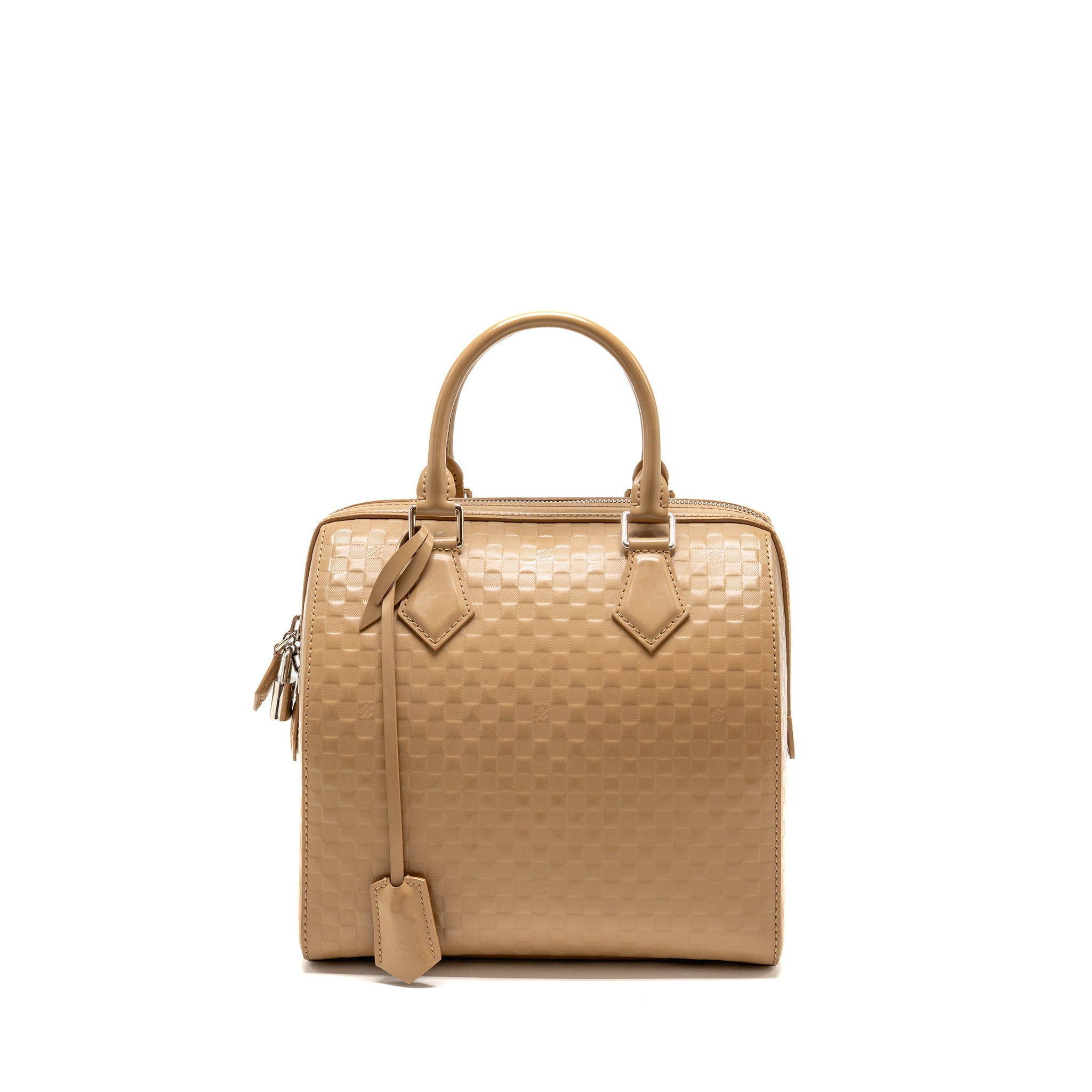 LOUIS VUITTON SPEEDY CUBE MM DAMIER FACETTE PATENT LEATHER BEIGE SHW