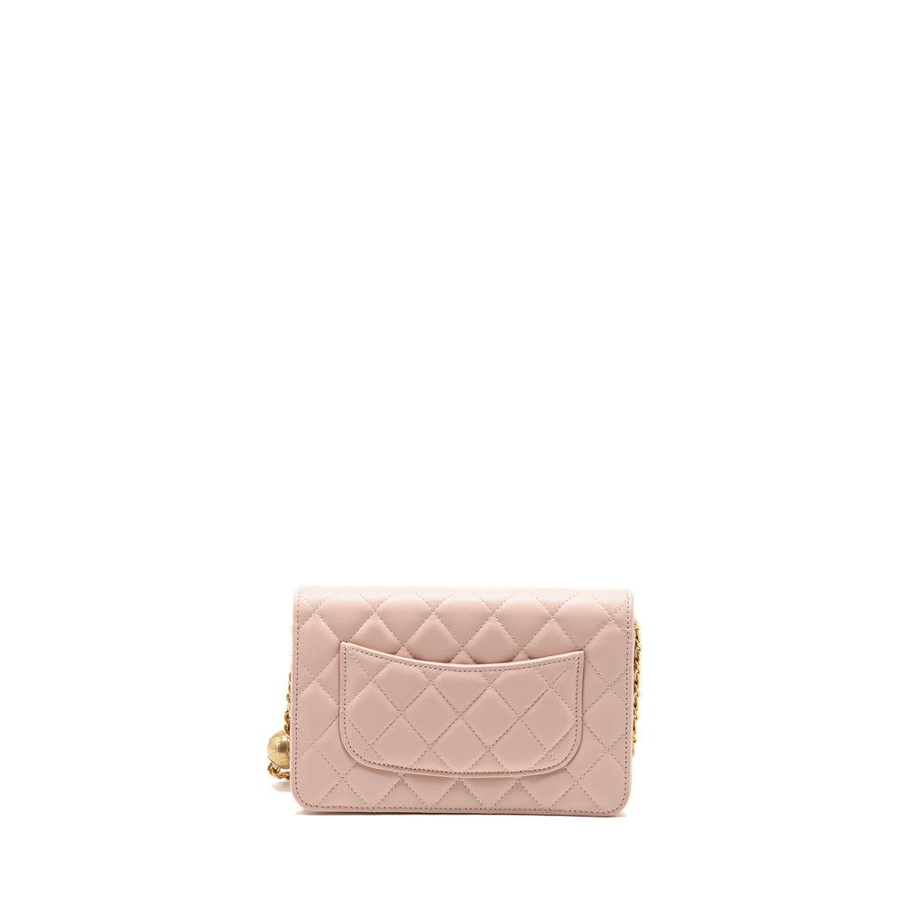 CHANEL PEARL CRUSH WALLET ON CHAIN LAMBSKIN LIGHT PINK GHW (MICROCHIP)