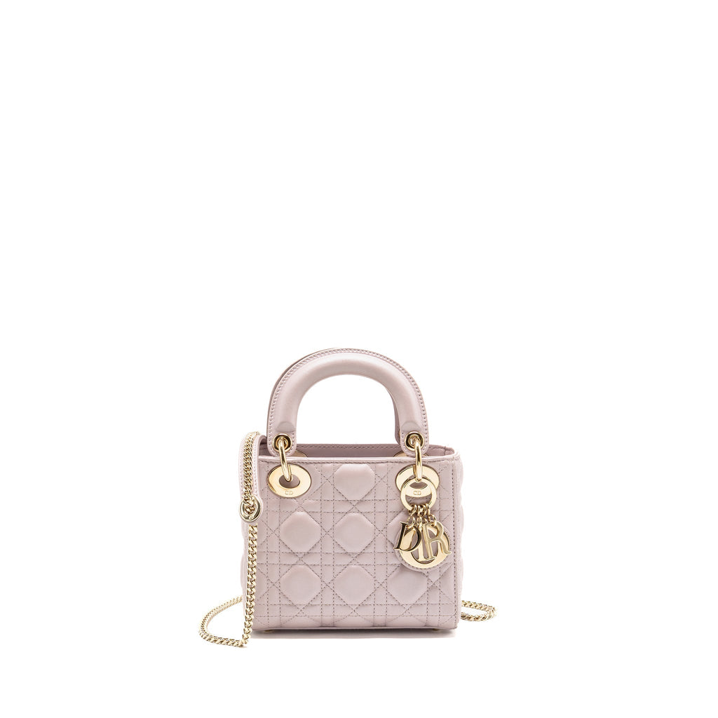DIOR MINI LADY DIOR LAMBSKIN LIGHT PINK LGHW