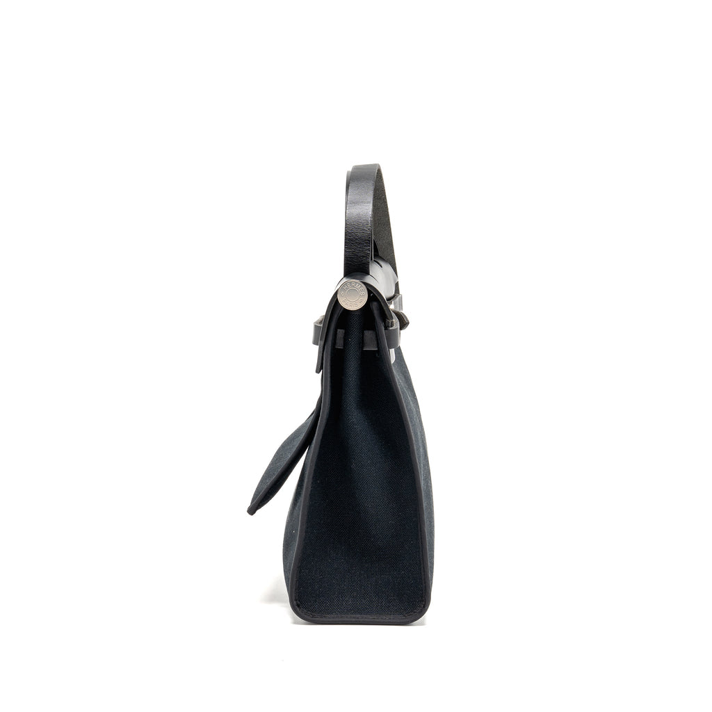 HERMES HERBAG 31 ZIP BAG CANVAS/ HUNTER LEATHER BLACK SHW