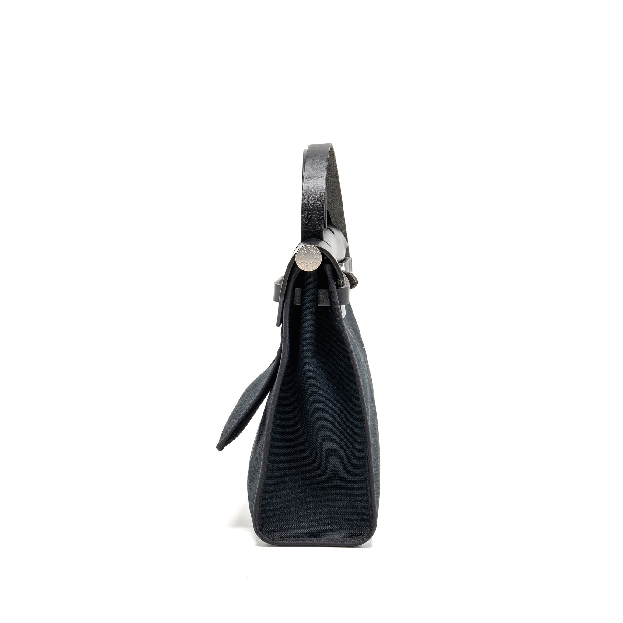 HERMES HERBAG 31 ZIP BAG CANVAS/ HUNTER LEATHER BLACK SHW