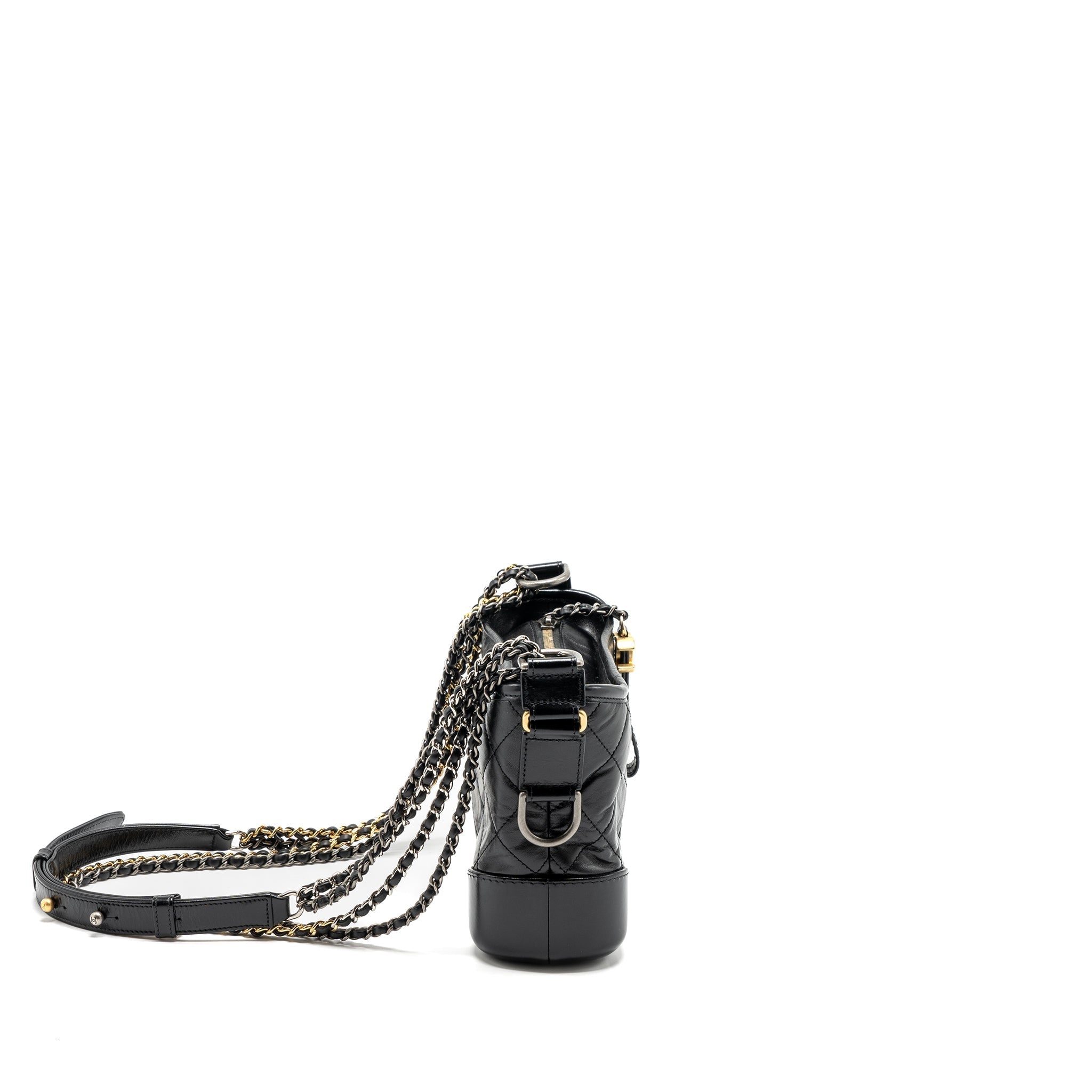 CHANEL SMALL GABRIELLE HOBO BAG AGED CALFSKIN BLACK MULTICOLOUR HARDWARE