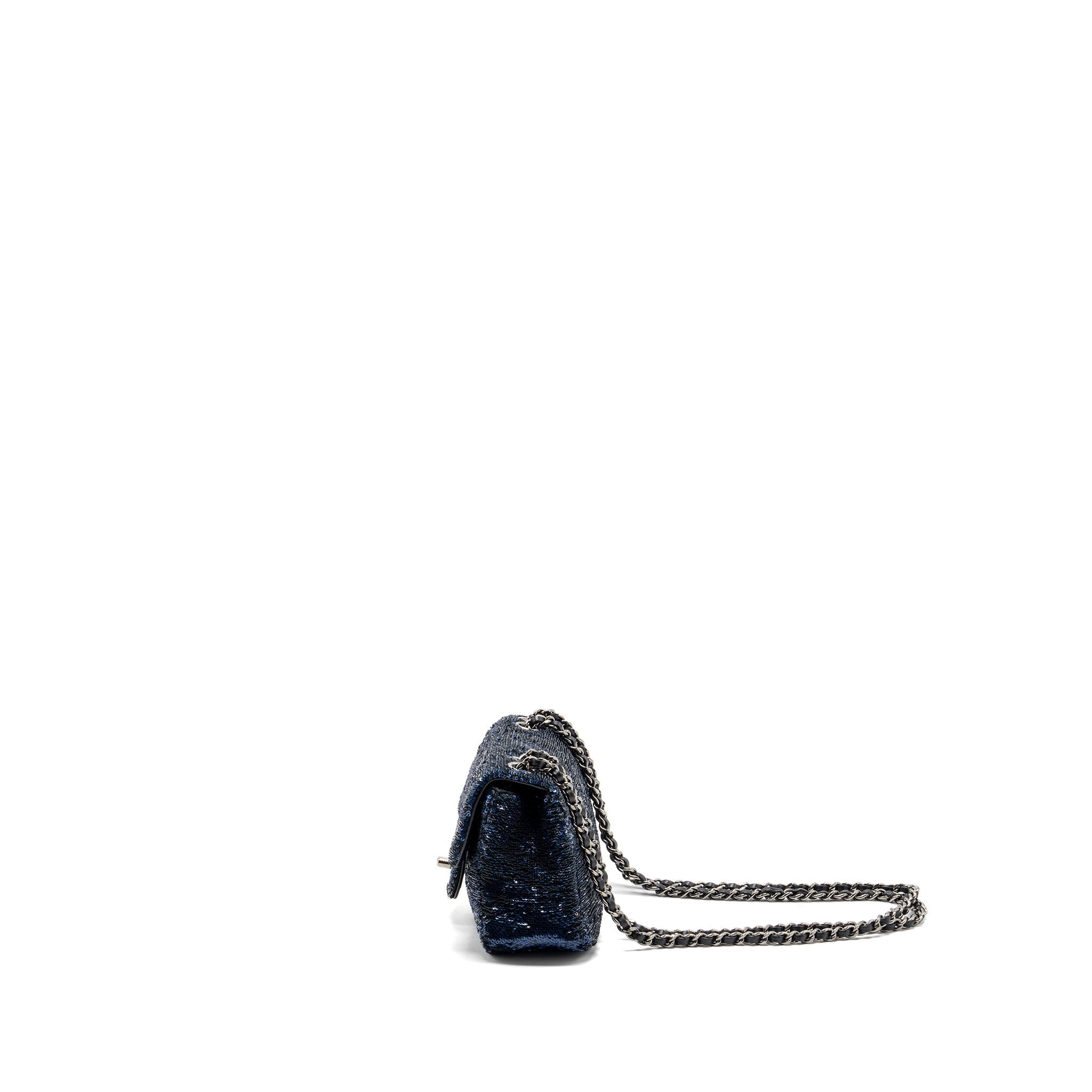 CHANEL SUPER MINI FLAP BAG SEQUIN DARK BLUE / BLACK SHW