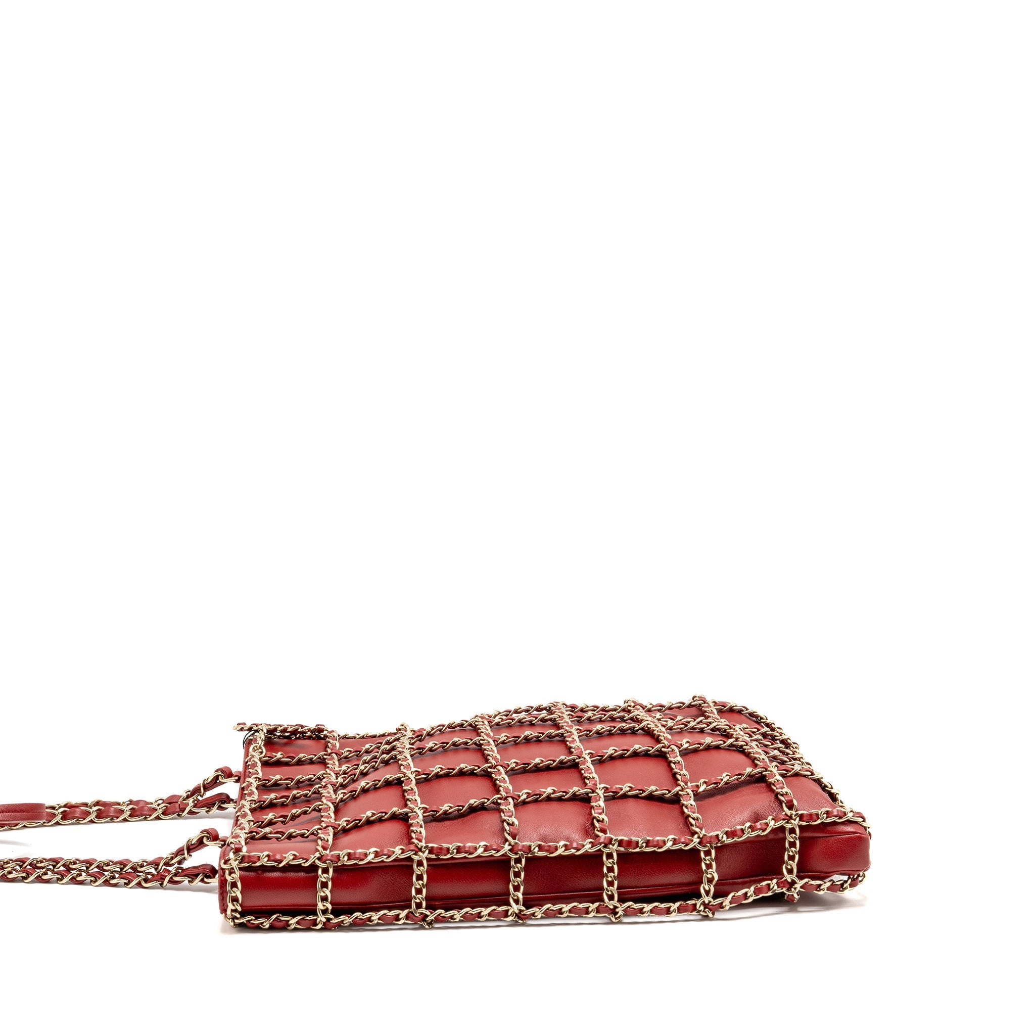 CHANEL 20A CHAIN FRAME CC CHARM SHOPPING TOTE BAG LAMBSKIN RED LGHW
