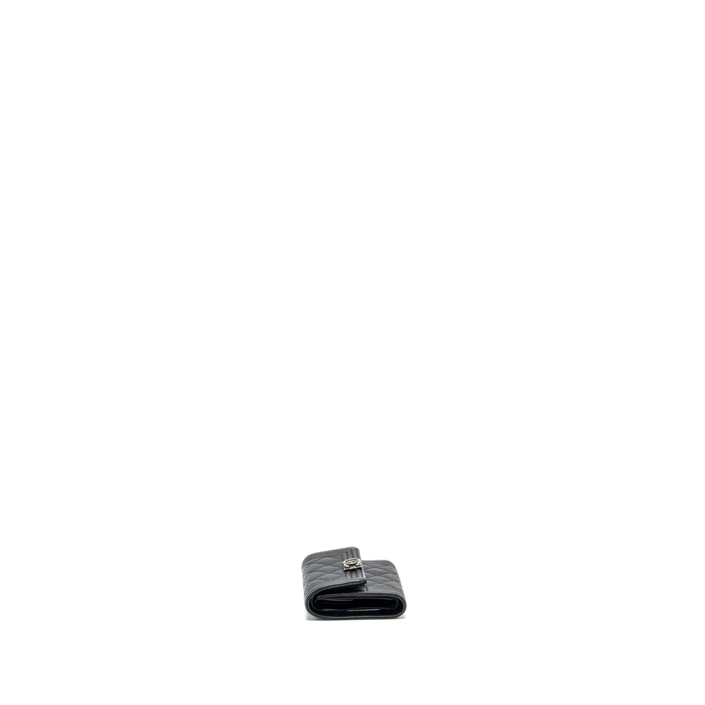 CHANEL BOY FLAP COMPACT WALLET CAVIAR BLACK RUTHENIUM HARDWARE