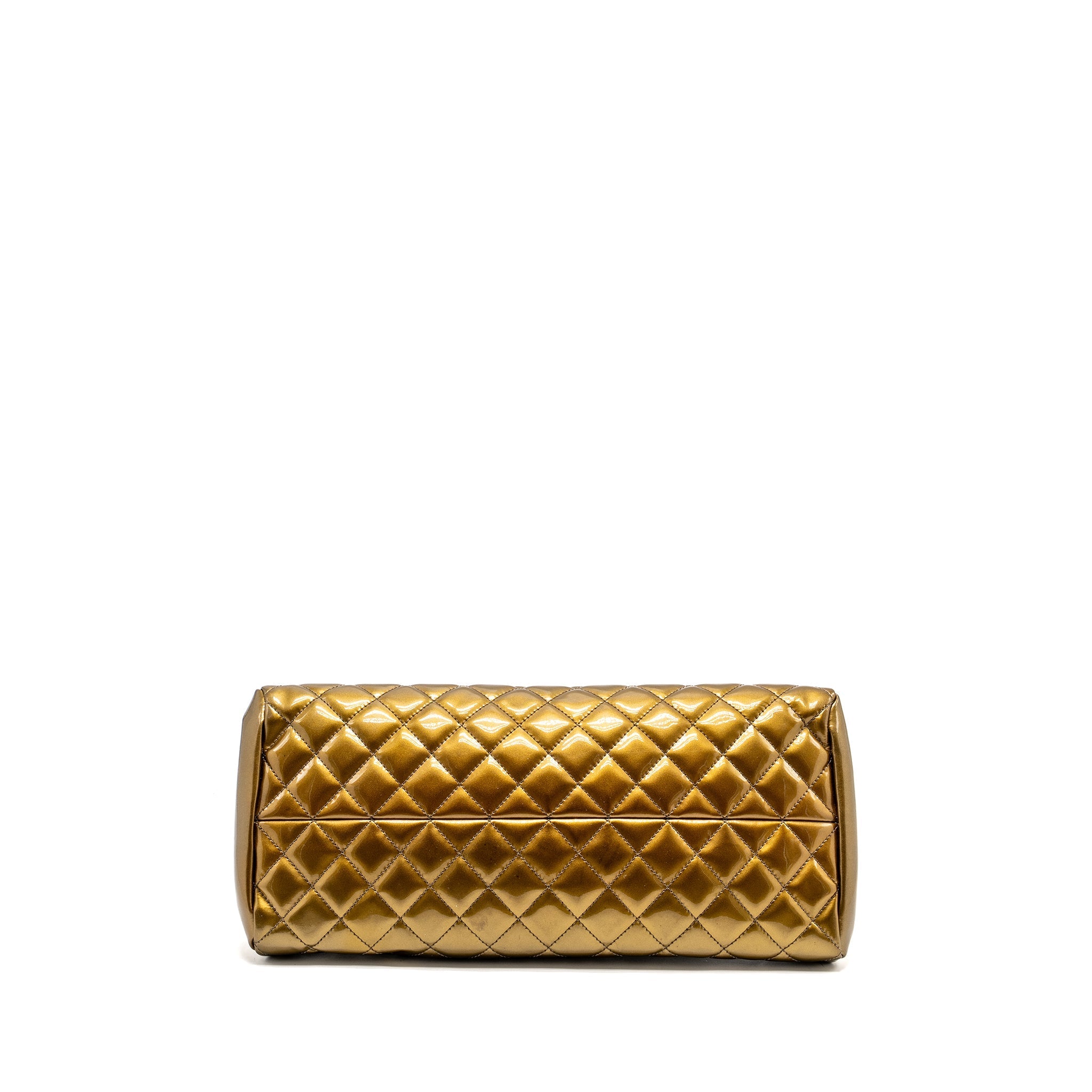 CHANEL JUST MADEMOISELLE BOWLING BAG PATENT METALLIC GOLD / SILVER SHW