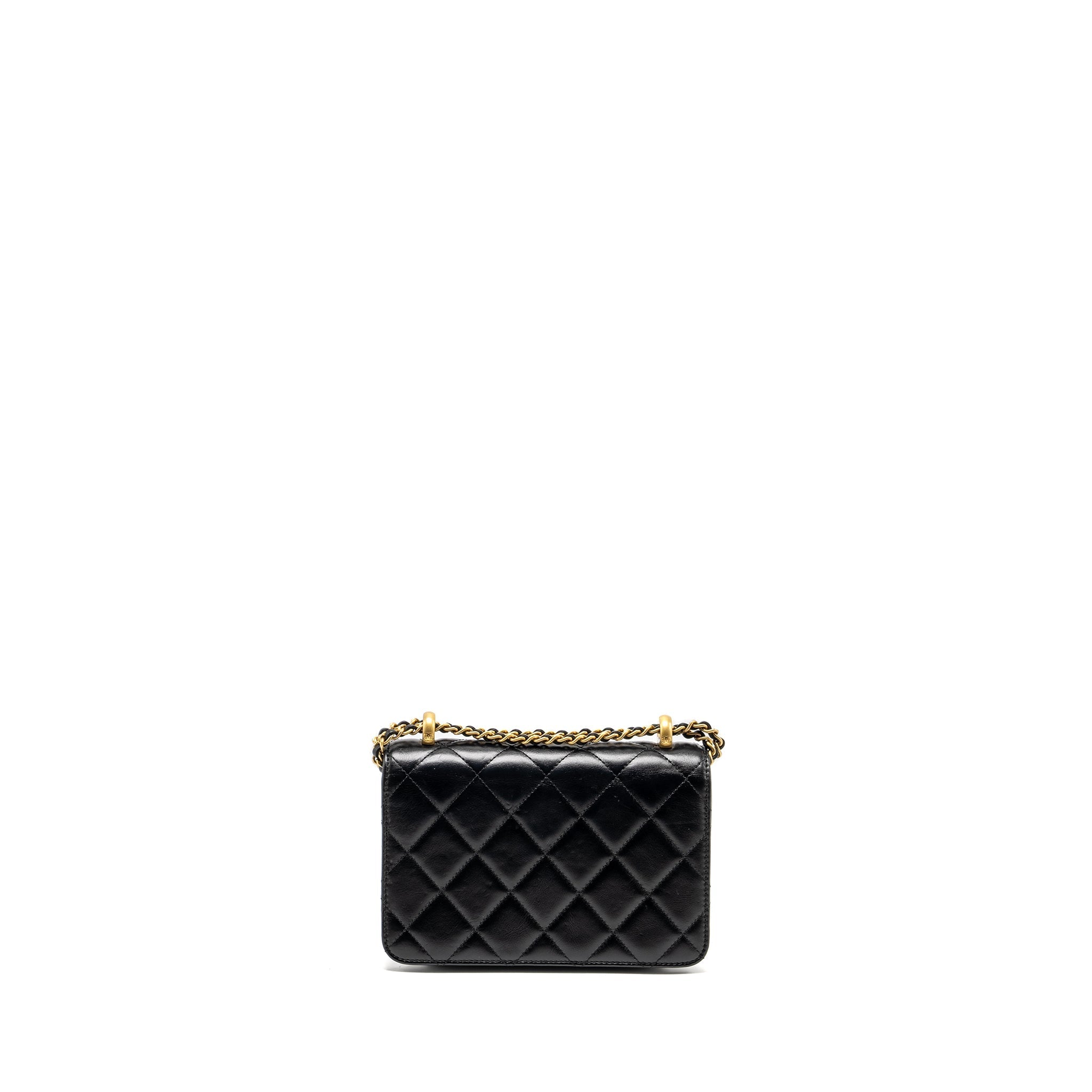 CHANEL GOLD CRUSH MINI FLAP BAG CALFSKIN BLACK GHW (MICROCHIP)