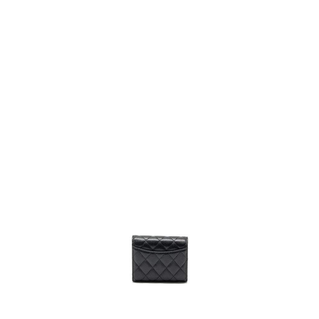 CHANEL CLASSIC COMPACT WALLET CAVIAR BLACK LGHW (MICROCHIP)