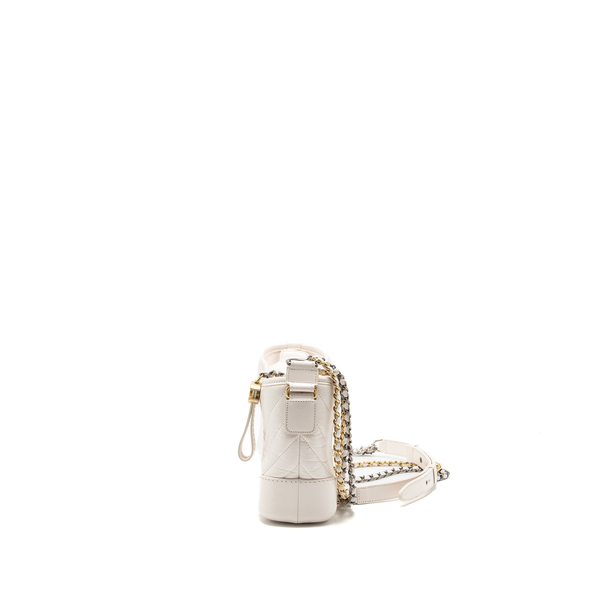 CHANEL SMALL CHEVRON GABRIELLE HOBO BAG CALFSKIN WHITE MULTICOLOUR HARDWARE