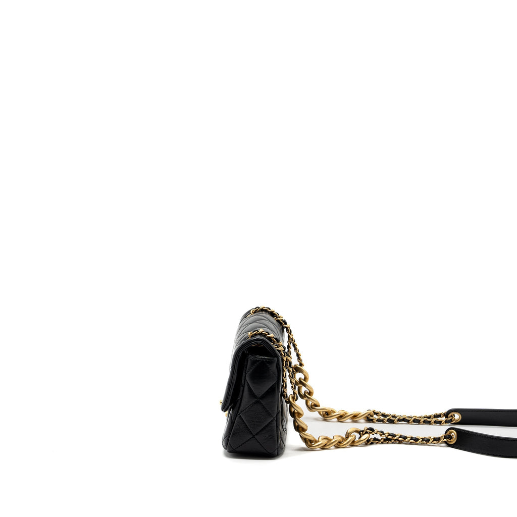 CHANEL SEASONAL MINI SQUARE FLAP BAG WITH DETAILED CHAIN STRAP CALFSKIN BLACK GHW (MICROCHIP)