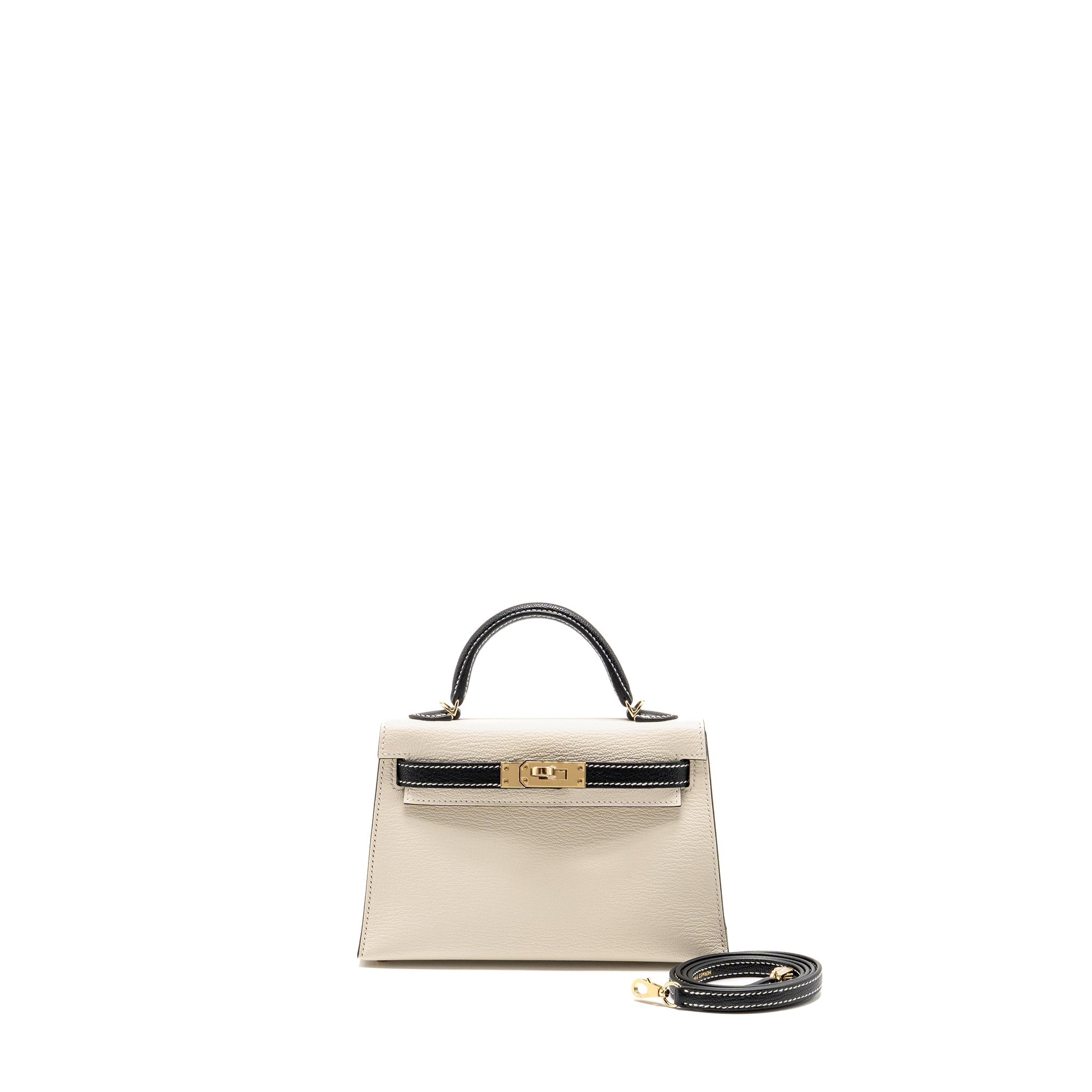 HERMES MINI KELLY II SPECIAL ORDER CHÈVRE MYSORE NATA/BLACK LGHW