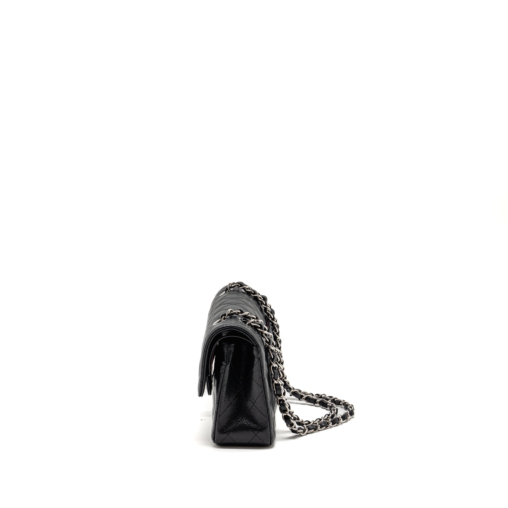 CHANEL SMALL CLASSIC DOUBLE FLAP BAG CAVIAR BLACK SHW (MICROCHIP)
