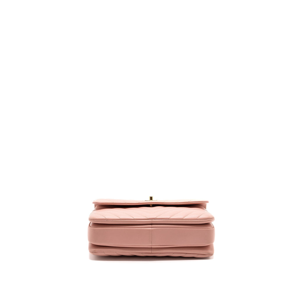 CHANEL CHEVRON TRENDY CC TOP HANDLE FLAP BAG LAMBSKIN LIGHT PINK LGHW