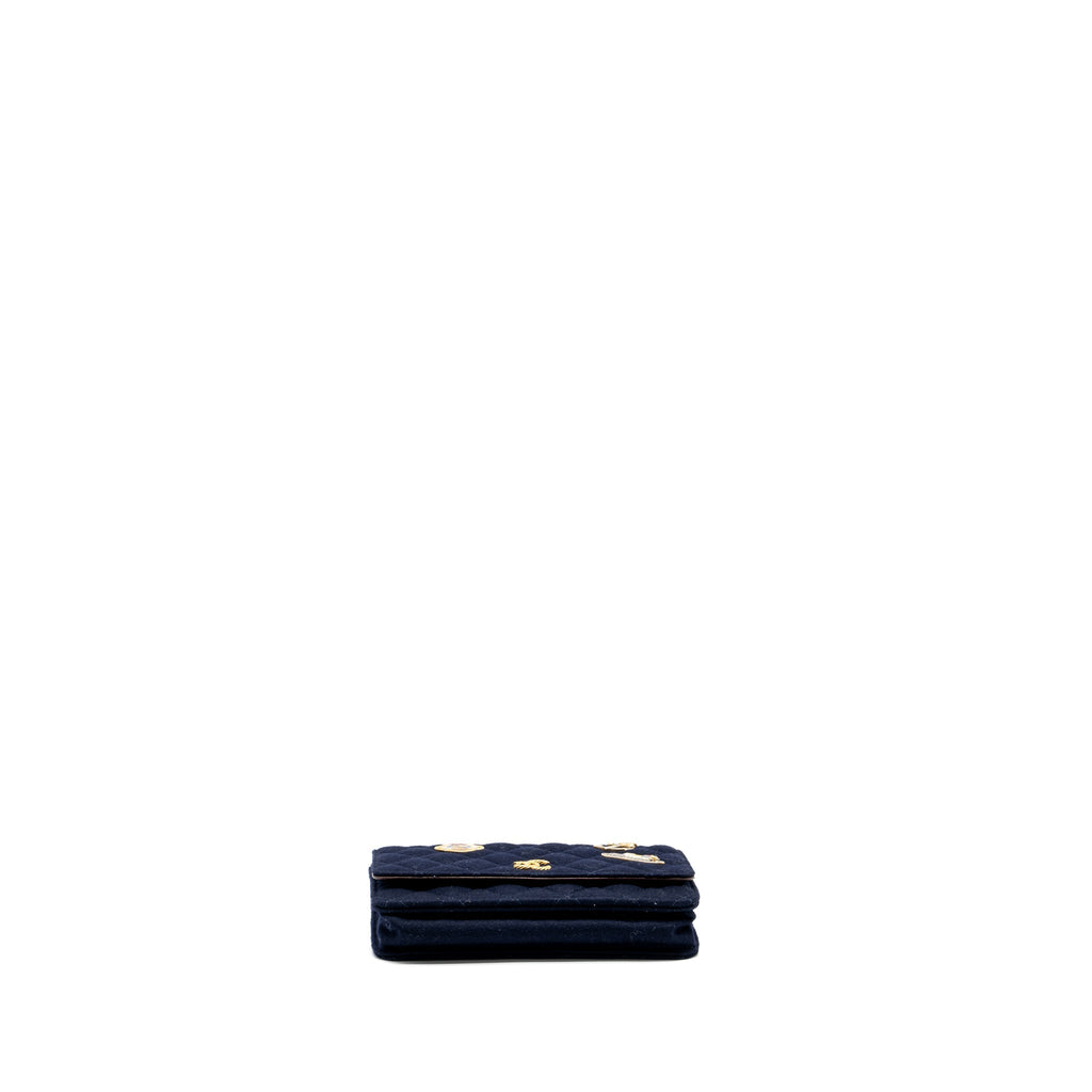 CHANEL 18A CHARMING NAVY WALLET ON CHAIN WOOL/CALFSKIN NAVY GHW