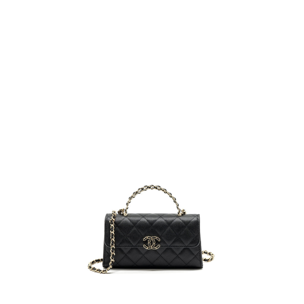 CHANEL 23P TOP HANDLE MINI FLAP BAG WITH CHAIN CAVIAR BLACK LGHW (MICROCHIP)